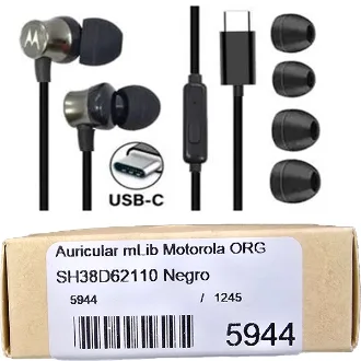   AURICULARES MOTOROLA SH38D62110 TYPE C 3C-S NEGRO C/MICROFONO EN CAJA