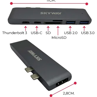   HUB 7 EN 1 TIPO C A 2 TIPO C, 1 TF SD, 2 USB 3.0 Y HDMI