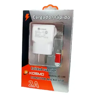   CARGADOR CELULAR KOSMO KS-18B 5V 2 AMP MICROUSB V8