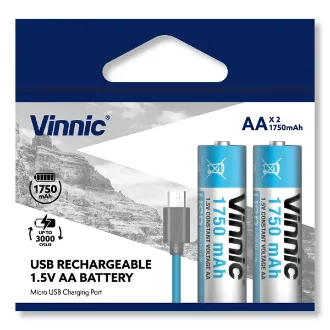 PACK X 2 PILAS VINNIC RECARGABLES AA 1750 MHA C/CABLE USB